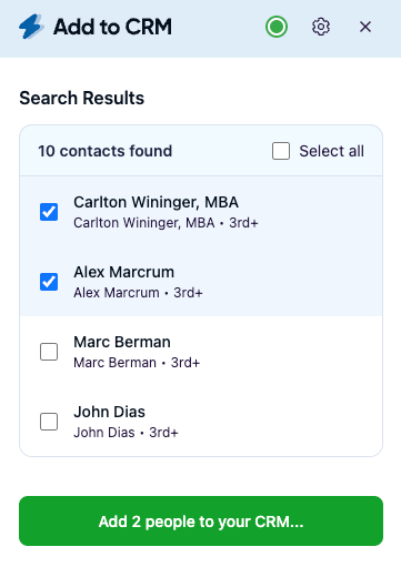 Bulk add contacts from LinkedIn search results