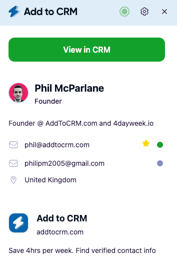One-click add to CRM button in the extension