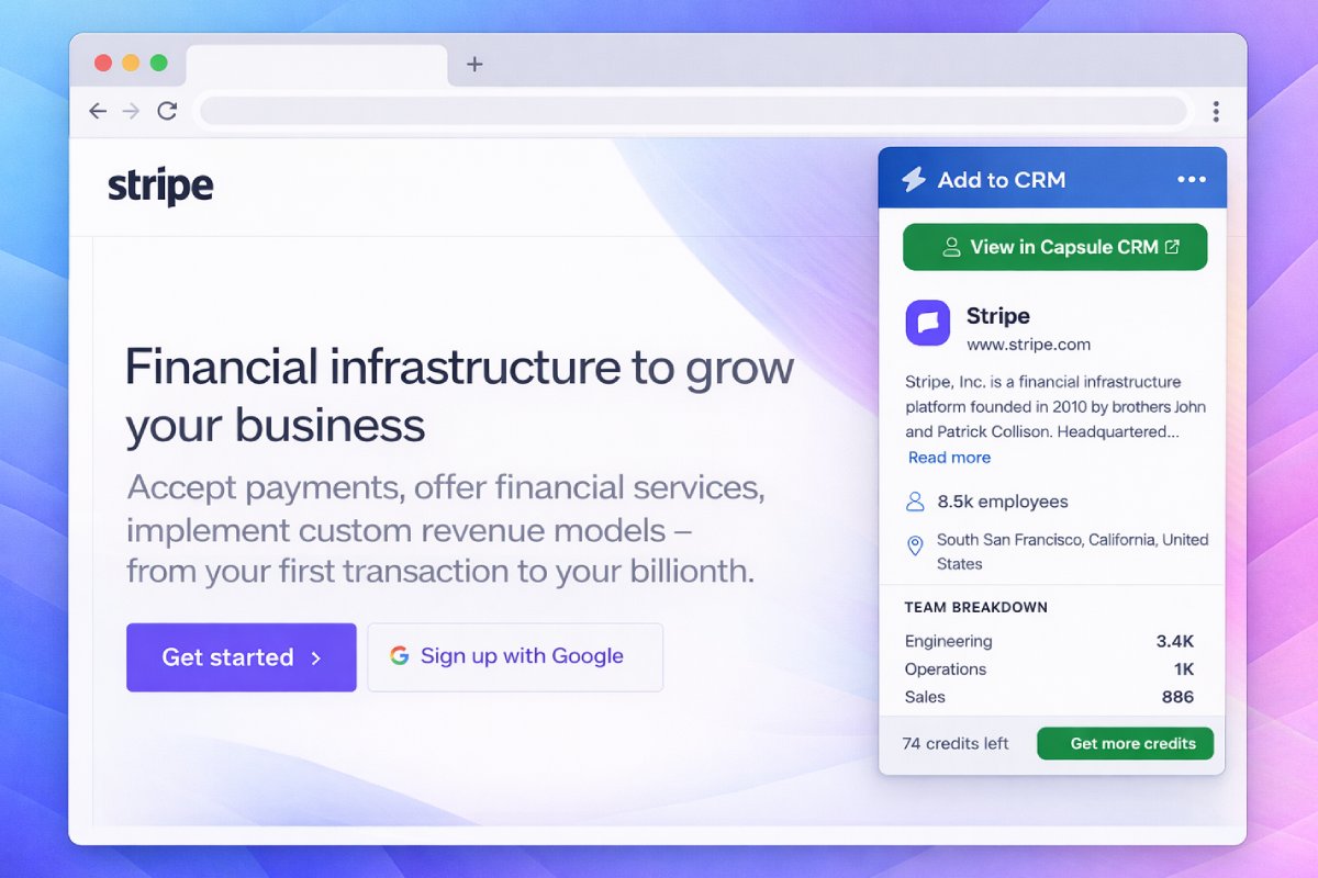 AddToCRM Chrome extension on company websites